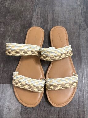 Universal Thread Tan, Cream & Light Yellow Braided Double-Strap Slide Sandals